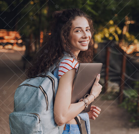 High school girl with backpack