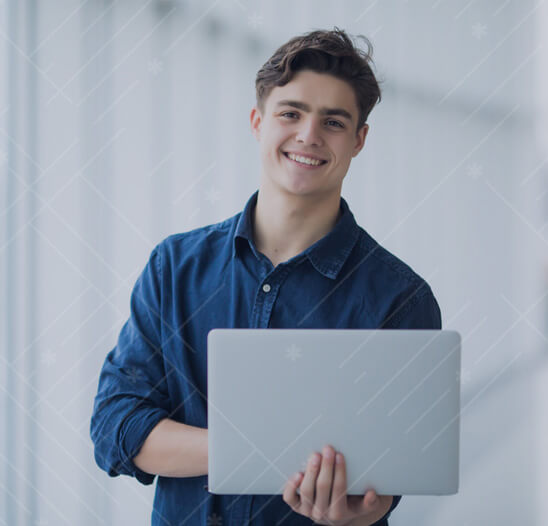 High school boy with laptop at Python camp