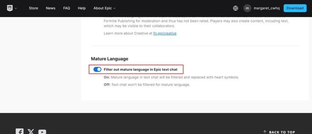 Filter mature language in fortnite