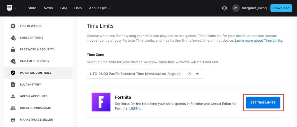 Epic games set time limits for kids