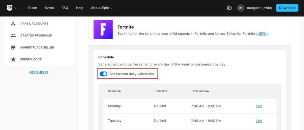 fortnite set custom daily schedules