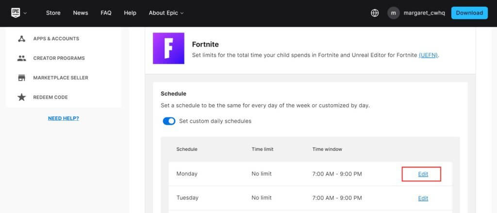 Fortnite edit daily schedules