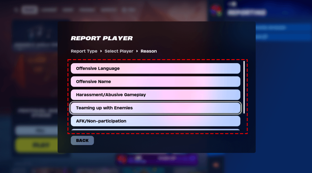 Reason to report a player